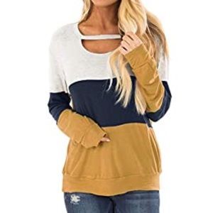 Block Tunics Long Sleeve Yellow Loose Fit Large